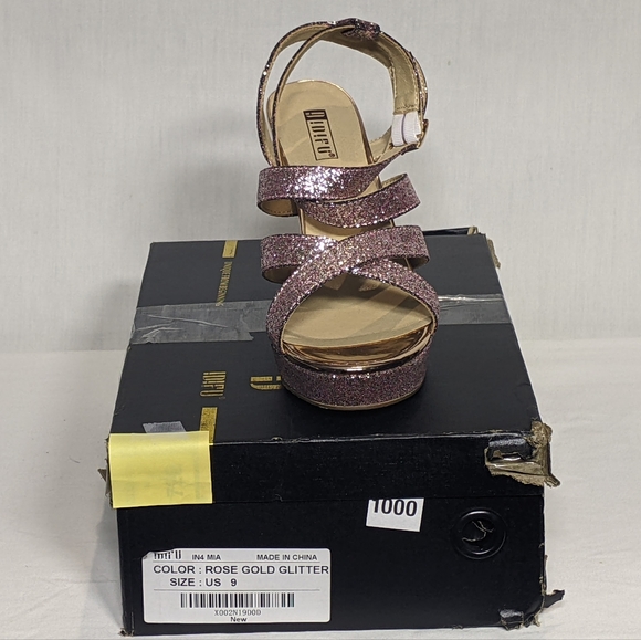 NEW Idifu Womens Cross Strap Heeled Sandal Rose Gold Glitter Sz 9 - Picture 4 of 4